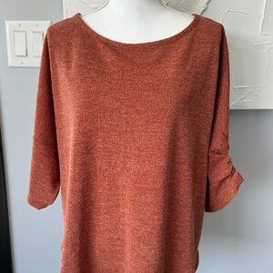 Max Studio Cedar Color Ruched Sleeve Ribbed Top PLUS SIZE